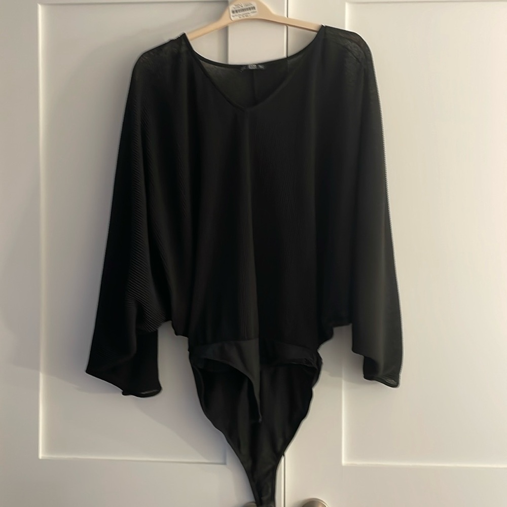 Zara Batwing Dolman Sleeve Ribbed Body Suit Size M
